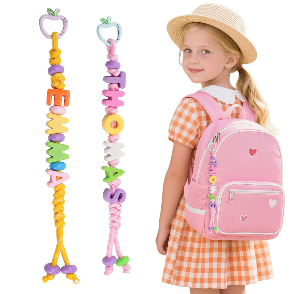 Custom letter keychains, DIY beaded backpack lanyards, back-to-school gifts for boys and girls