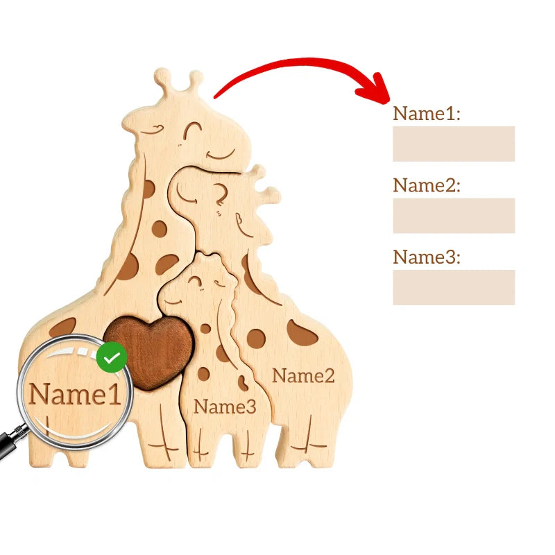 Personalized Family Giraffes Puzzle – Custom Wooden Name Puzzle for Families