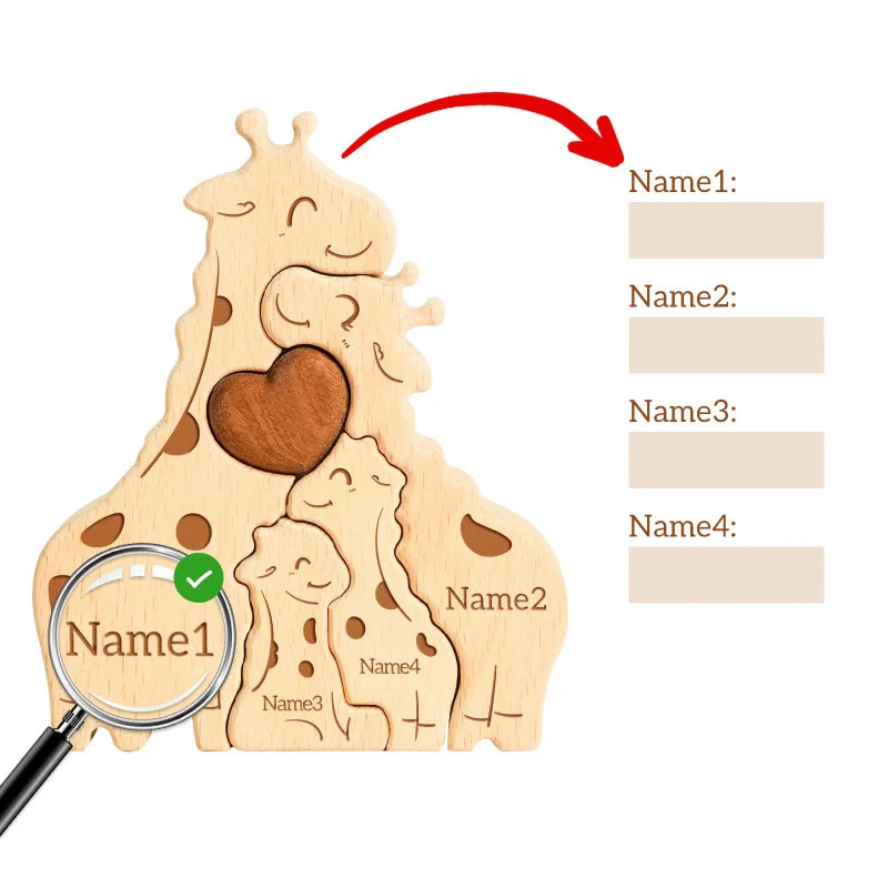 Personalized Family Giraffes Puzzle – Custom Wooden Name Puzzle for Families