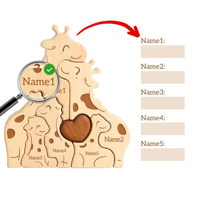 Personalized Family Giraffes Puzzle – Custom Wooden Name Puzzle for Families
