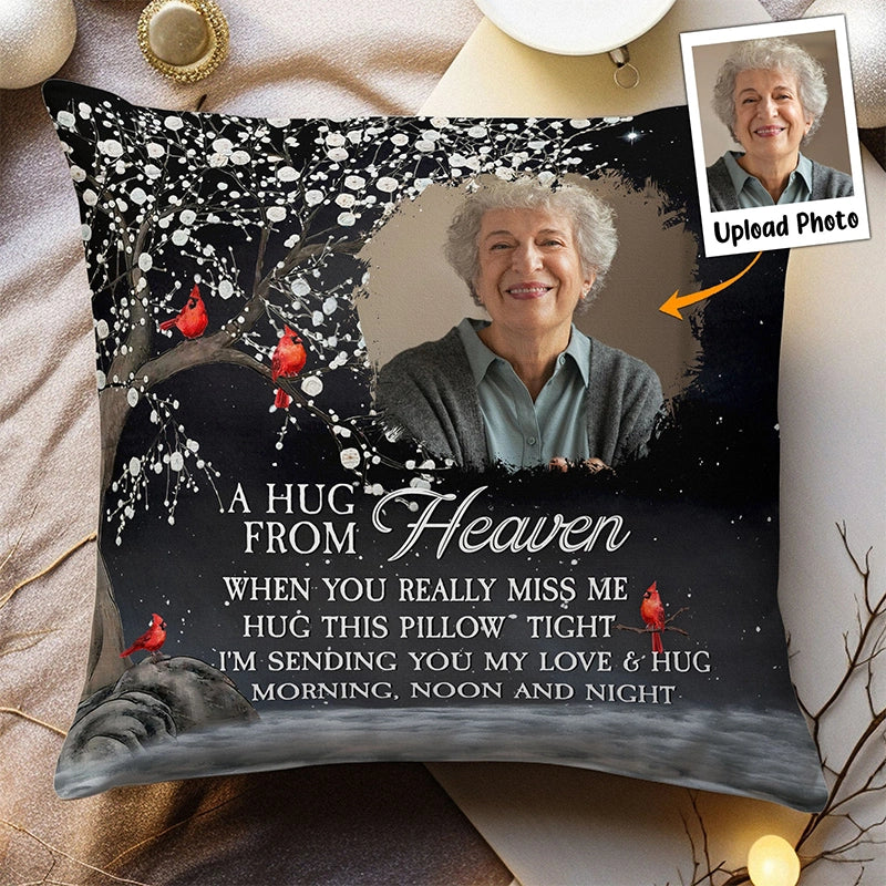 A Hug From Heaven Memory Pillow – Personalized Photo Memorial Pillow | Sympathy Gift for Loss of Loved One