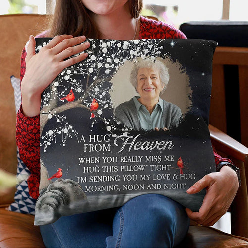 A Hug From Heaven Memory Pillow – Personalized Photo Memorial Pillow | Sympathy Gift for Loss of Loved One