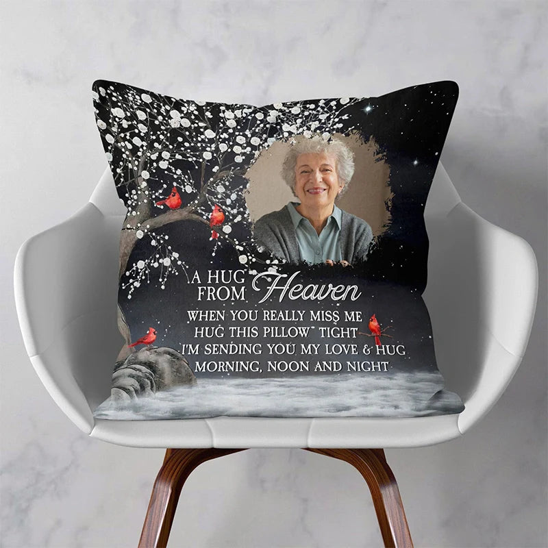 A Hug From Heaven Memory Pillow – Personalized Photo Memorial Pillow | Sympathy Gift for Loss of Loved One