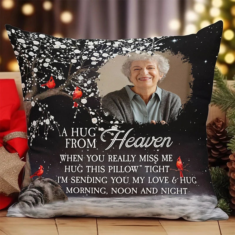 A Hug From Heaven Memory Pillow – Personalized Photo Memorial Pillow | Sympathy Gift for Loss of Loved One