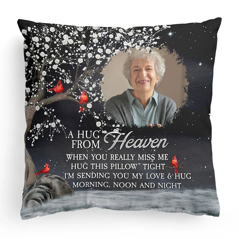 A Hug From Heaven Memory Pillow – Personalized Photo Memorial Pillow | Sympathy Gift for Loss of Loved One