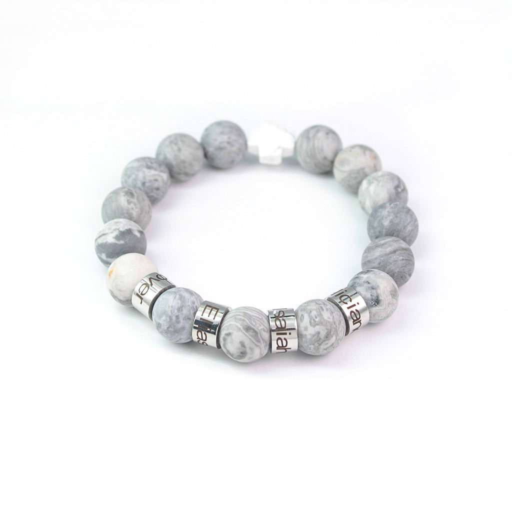 Personalized Natural Mineral Cross Bracelet – Engraved Names Keepsake