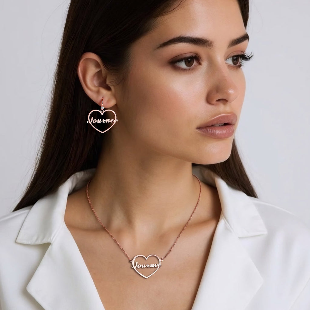 Heart of Self-Love: Personalized Name Hollow Heart Earrings with Diamond Accents – Wear Your Worth Daily