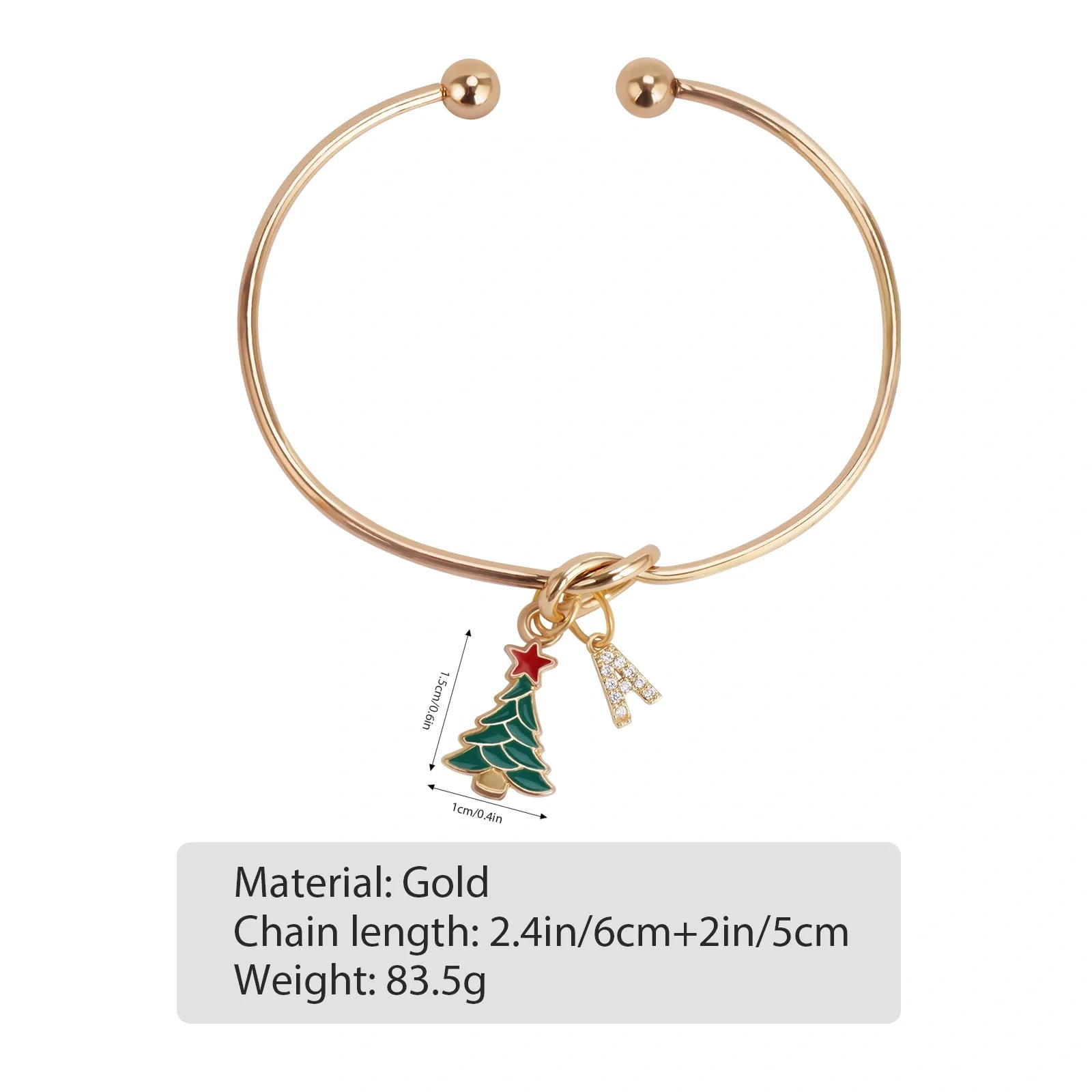 Custom Christmas Tree Bracelet with Rhinestone Letter Charm – Adjustable Holiday Jewelry Gift