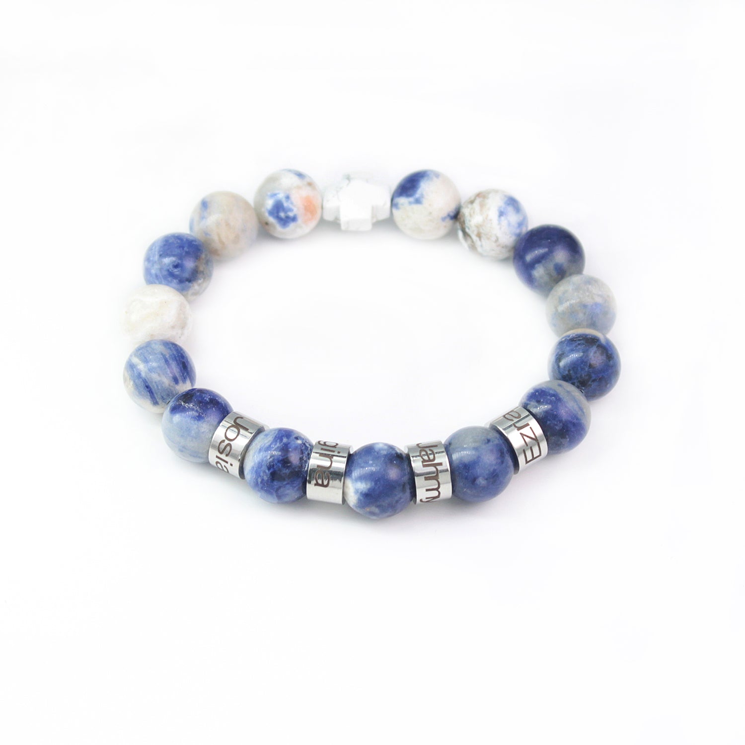 Personalized Natural Mineral Cross Bracelet – Engraved Names Keepsake