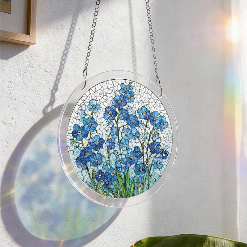 Azure Bloom Whisper Acrylic Suncatcher – Serene Floral Window Hanging Decor