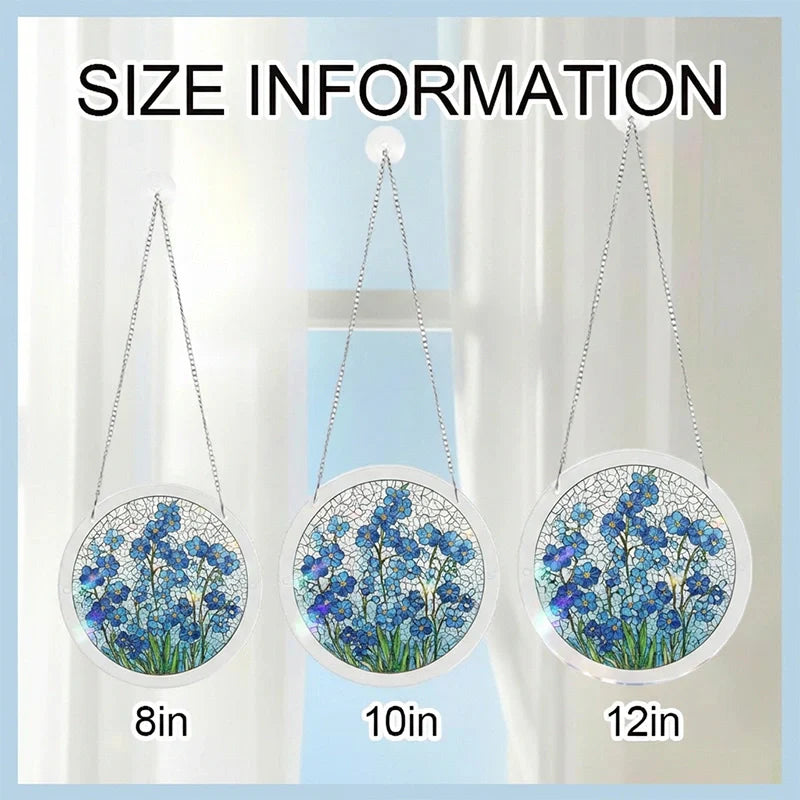 Azure Bloom Whisper Acrylic Suncatcher – Serene Floral Window Hanging Decor
