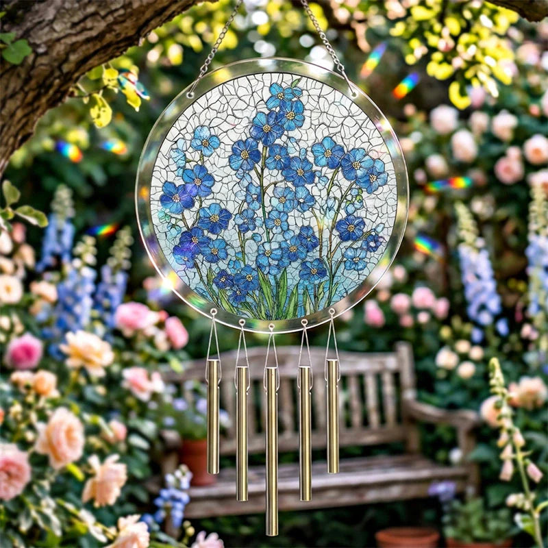 Azure Bloom Whisper Acrylic Suncatcher – Serene Floral Window Hanging Decor