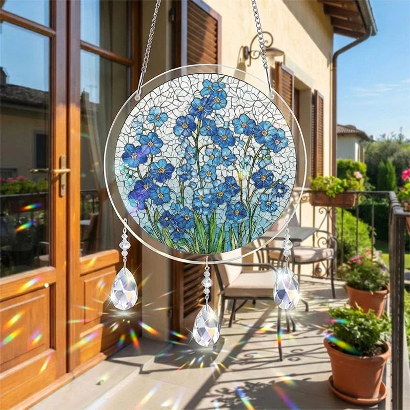 Azure Bloom Whisper Acrylic Suncatcher – Serene Floral Window Hanging Decor