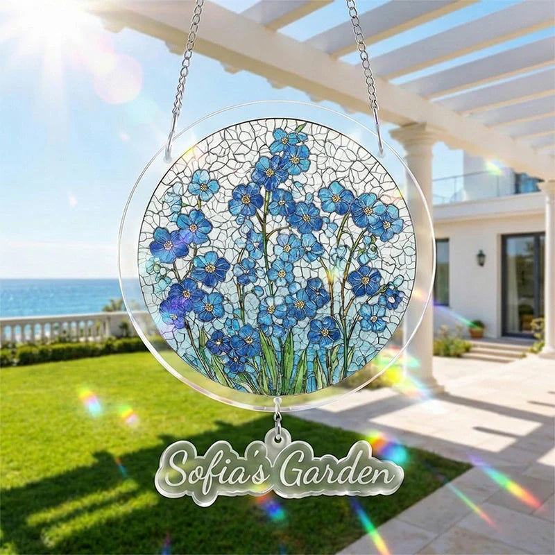 Azure Bloom Whisper Acrylic Suncatcher – Serene Floral Window Hanging Decor
