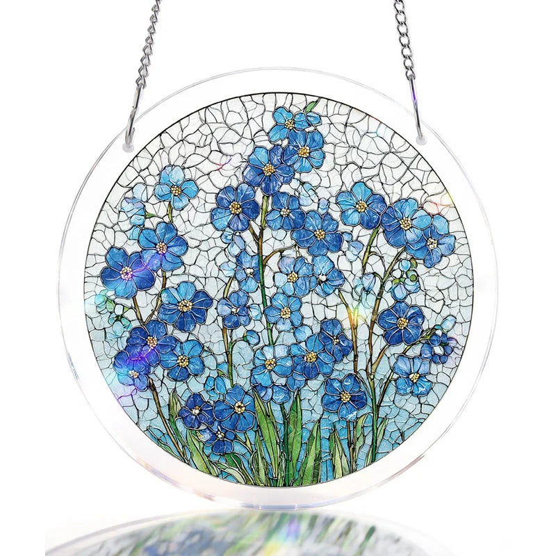 Azure Bloom Whisper Acrylic Suncatcher – Serene Floral Window Hanging Decor