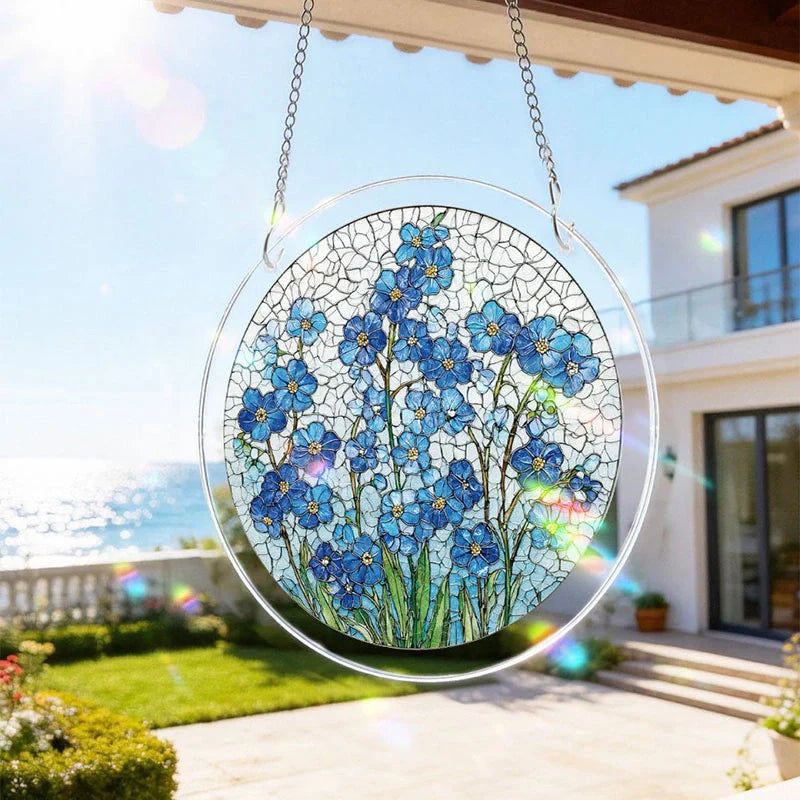Azure Bloom Whisper Acrylic Suncatcher – Serene Floral Window Hanging Decor