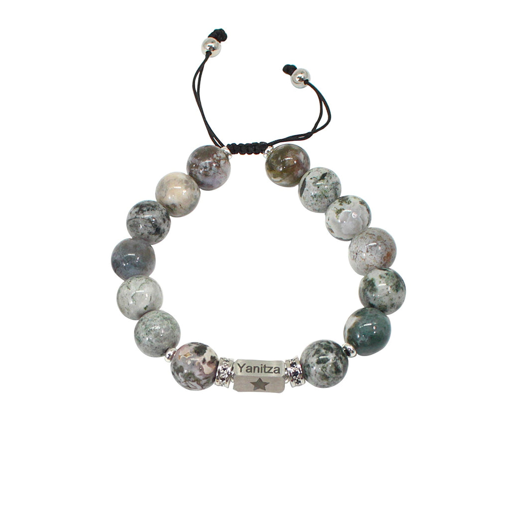 Personalized Name Engraved Natural Stone Bracelet with Zircon | Adjustable Beaded Couple Jewelry Gift for Him & Her