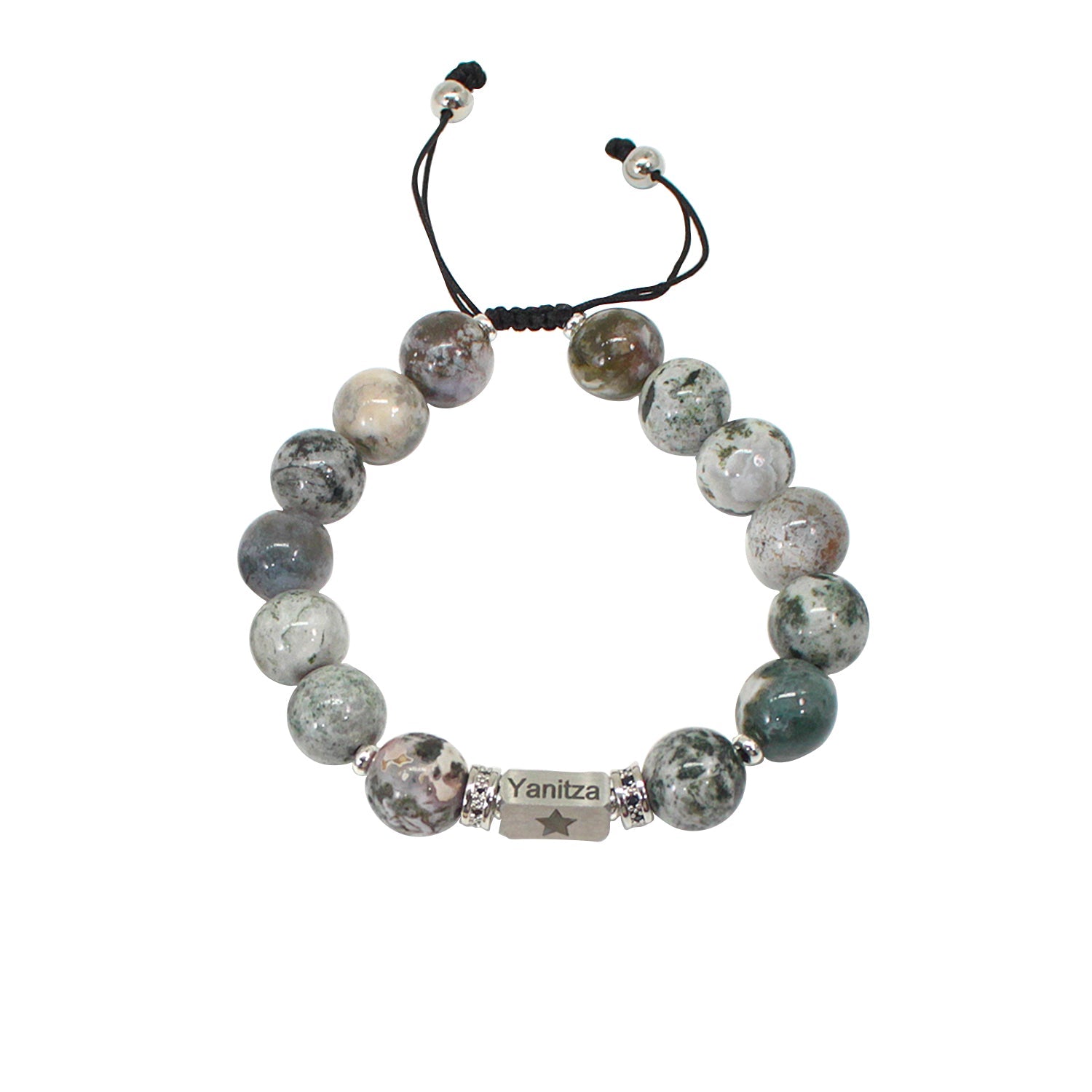 Personalized Name Engraved Natural Stone Bracelet with Zircon | Adjustable Beaded Couple Jewelry Gift for Him & Her