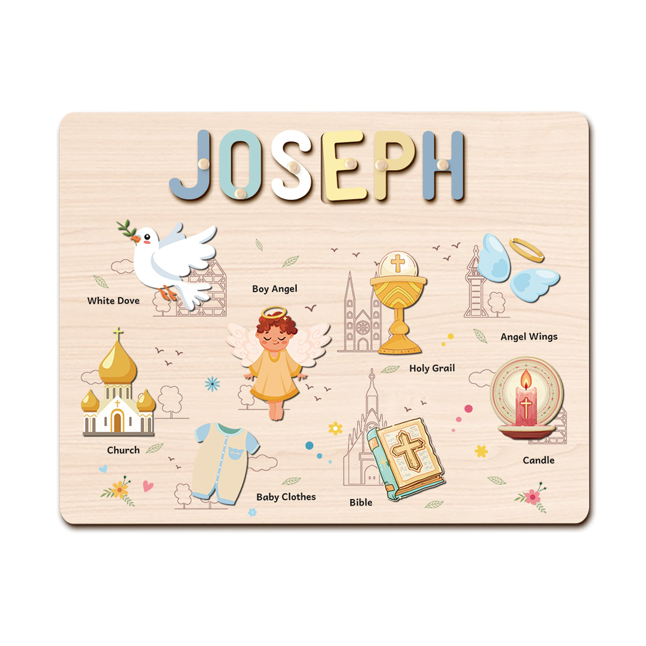 Personalized Baby Boy Christening Wooden Name Puzzle – Custom Baptism Keepsake Gift