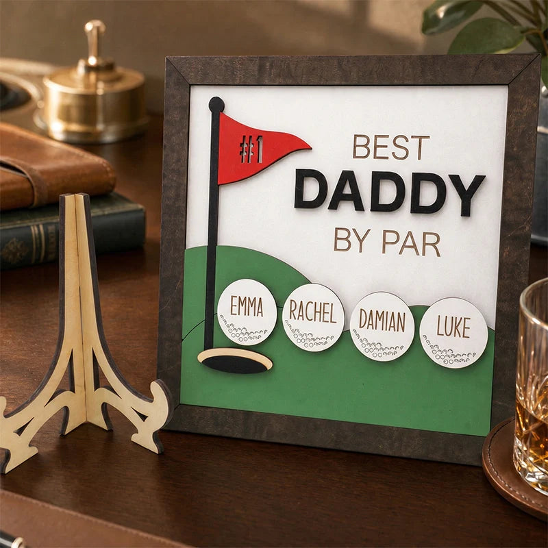 Best Dad by Par Wooden Golf Sign – Personalized Golf Décor Gift for Dad & Him