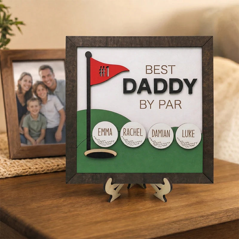 Best Dad by Par Wooden Golf Sign – Personalized Golf Décor Gift for Dad & Him
