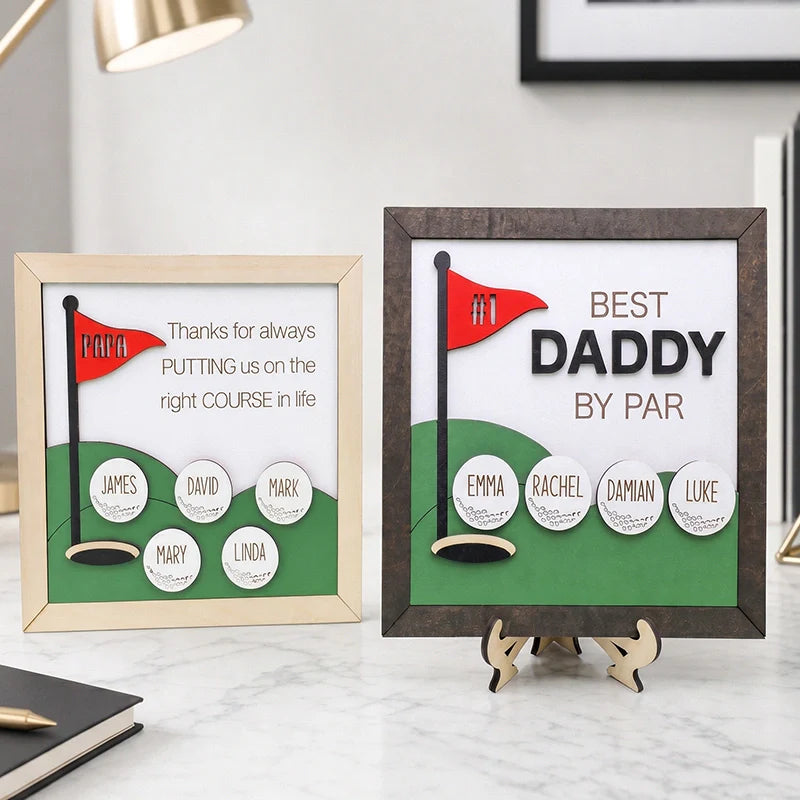 Best Dad by Par Wooden Golf Sign – Personalized Golf Décor Gift for Dad & Him