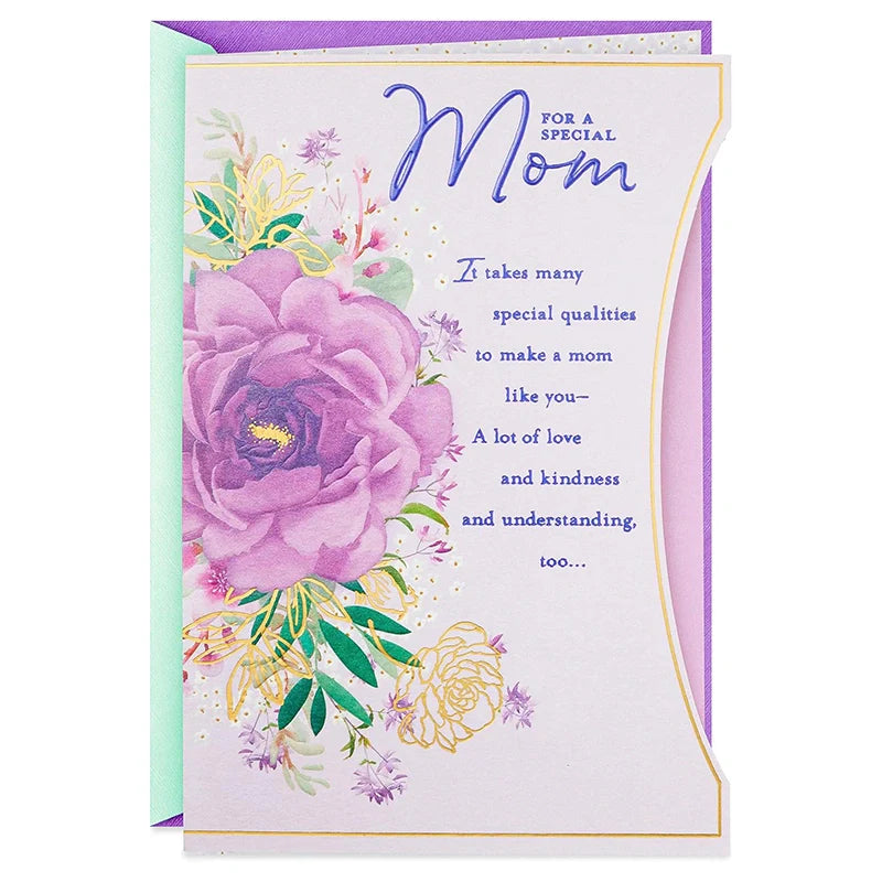 Birthday Card for Mom – Elegant Purple Flower Greeting Card with Envelope