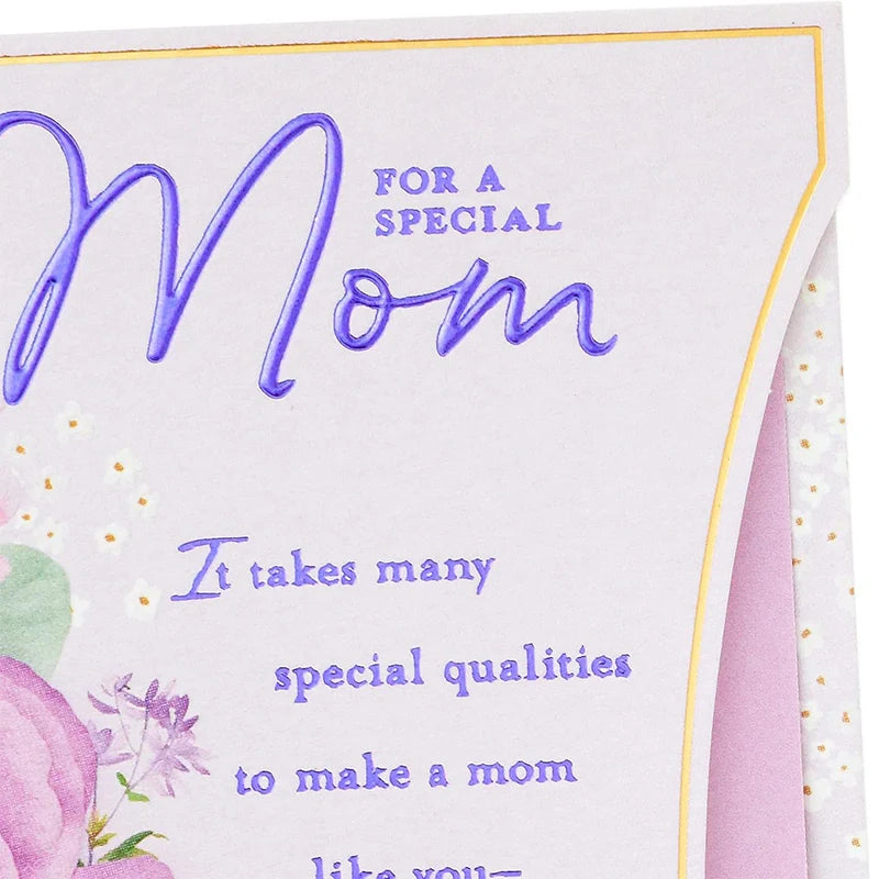 Birthday Card for Mom – Elegant Purple Flower Greeting Card with Envelope
