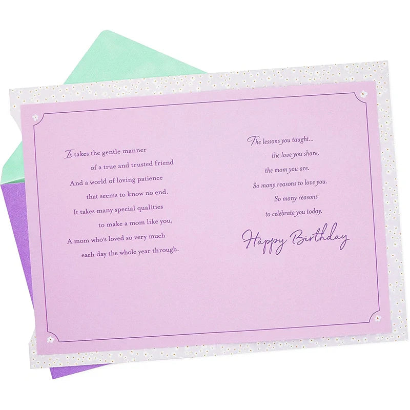 Birthday Card for Mom – Elegant Purple Flower Greeting Card with Envelope