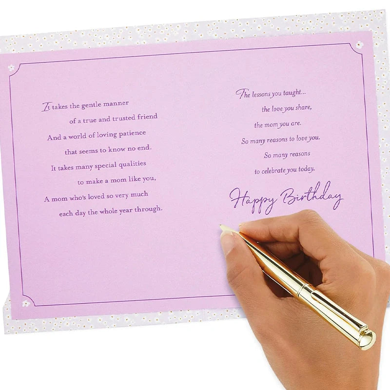 Birthday Card for Mom – Elegant Purple Flower Greeting Card with Envelope