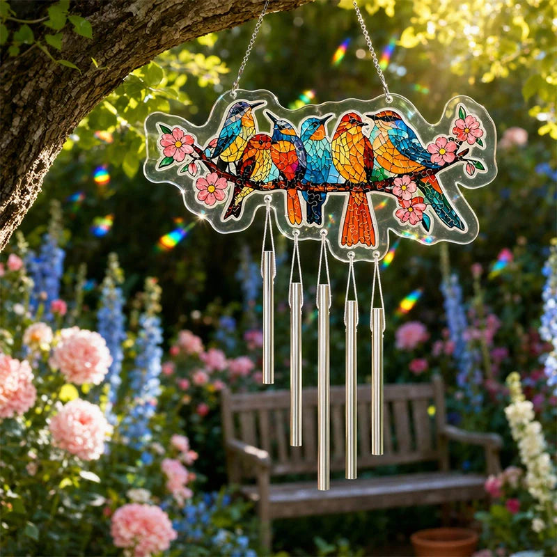 Blossom Songbirds Acrylic Suncatcher – Radiant Floral Bird Window Hanging Decor
