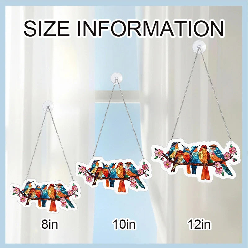 Blossom Songbirds Acrylic Suncatcher – Radiant Floral Bird Window Hanging Decor