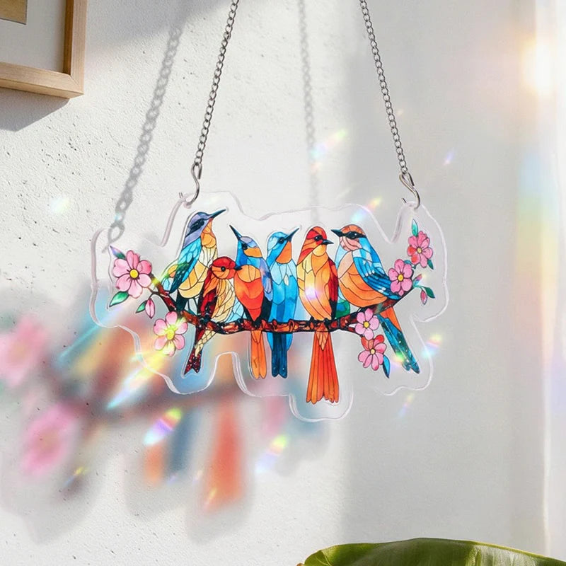 Blossom Songbirds Acrylic Suncatcher – Radiant Floral Bird Window Hanging Decor