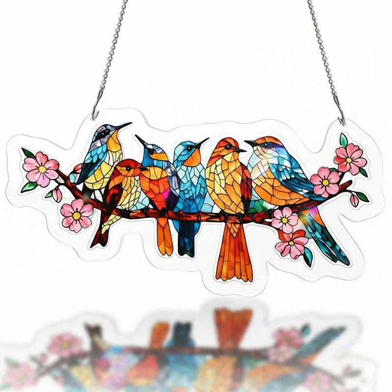 Blossom Songbirds Acrylic Suncatcher – Radiant Floral Bird Window Hanging Decor