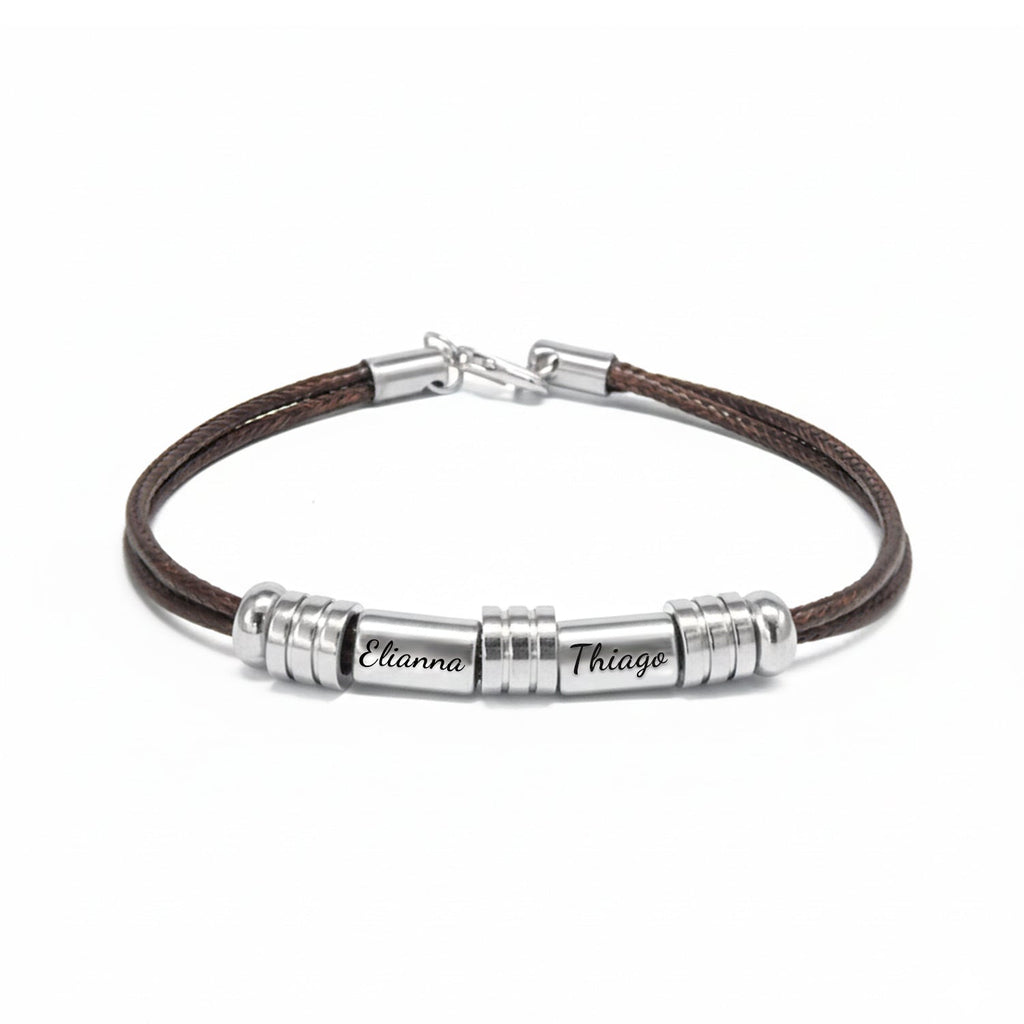 Men’s Personalized Braided Leather Name Bracelet – Custom Titanium Steel Engraved ID Wristband, Stylish Gift for Him