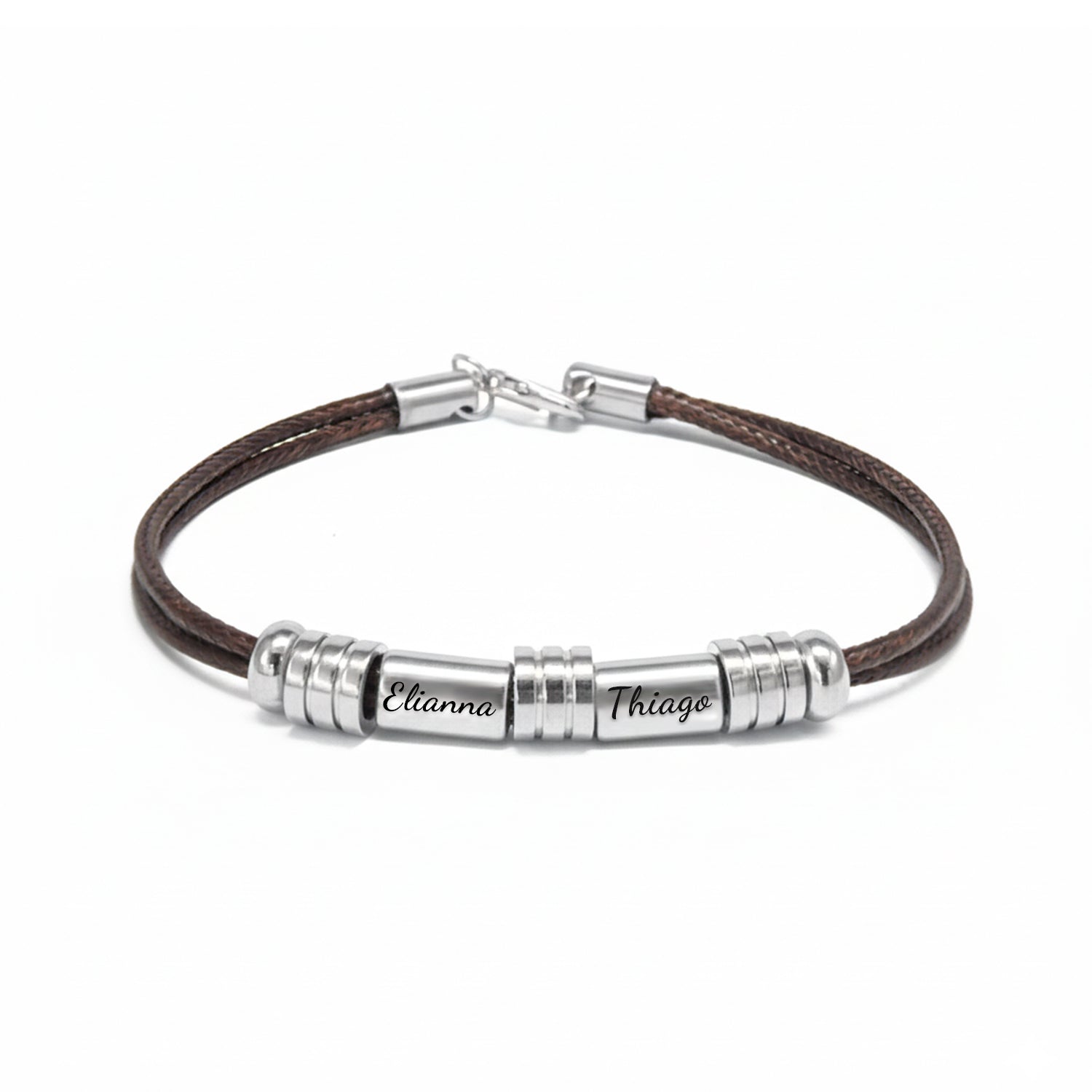 Men’s Personalized Braided Leather Name Bracelet – Custom Titanium Steel Engraved ID Wristband, Stylish Gift for Him