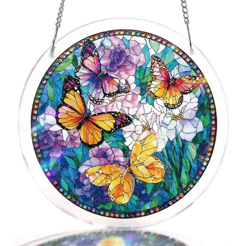 Butterflies in Bloom Acrylic Suncatcher – Floral Butterfly Light-Catching Window Art Décor
