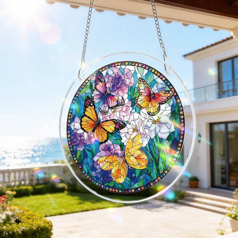 Butterflies in Bloom Acrylic Suncatcher – Floral Butterfly Light-Catching Window Art Décor