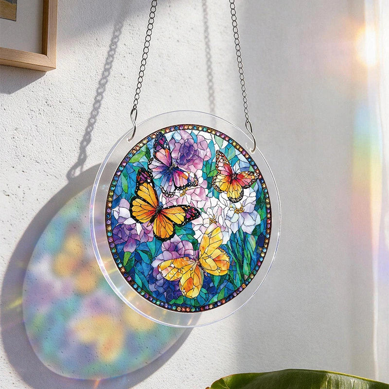 Butterflies in Bloom Acrylic Suncatcher – Floral Butterfly Light-Catching Window Art Décor