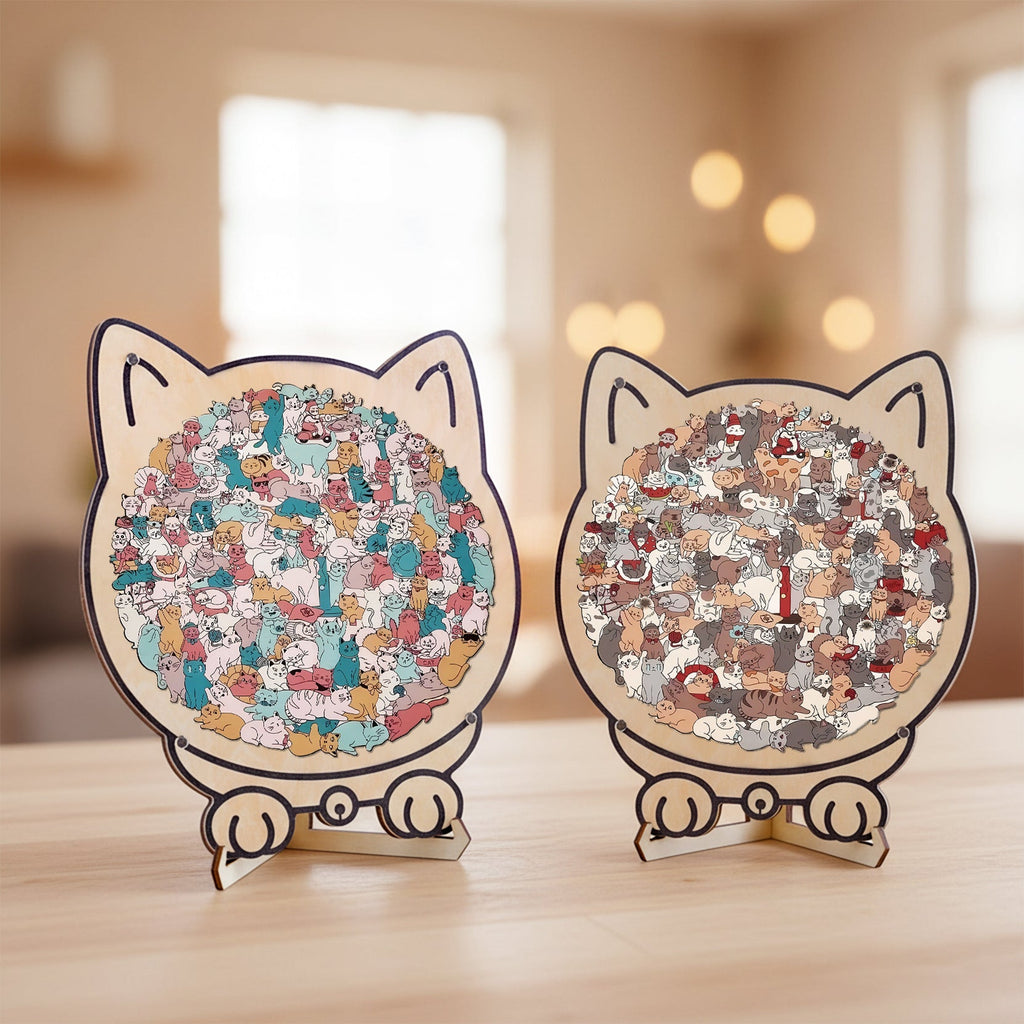 Cat-Shaped Wooden Puzzle - Unique Irregular Pieces Gift for Cat Lovers