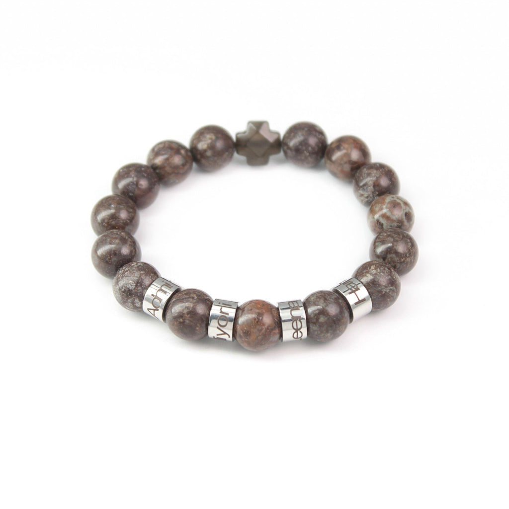 Personalized Natural Mineral Cross Bracelet – Engraved Names Keepsake