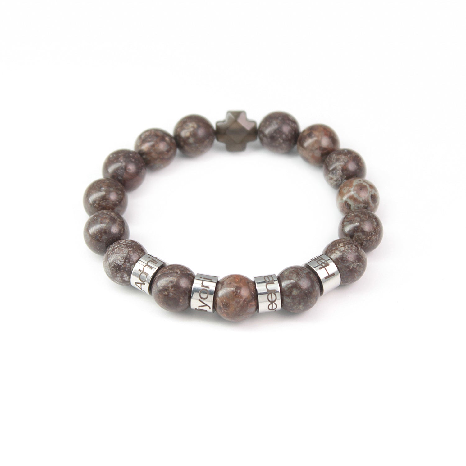 Personalized Natural Mineral Cross Bracelet – Engraved Names Keepsake