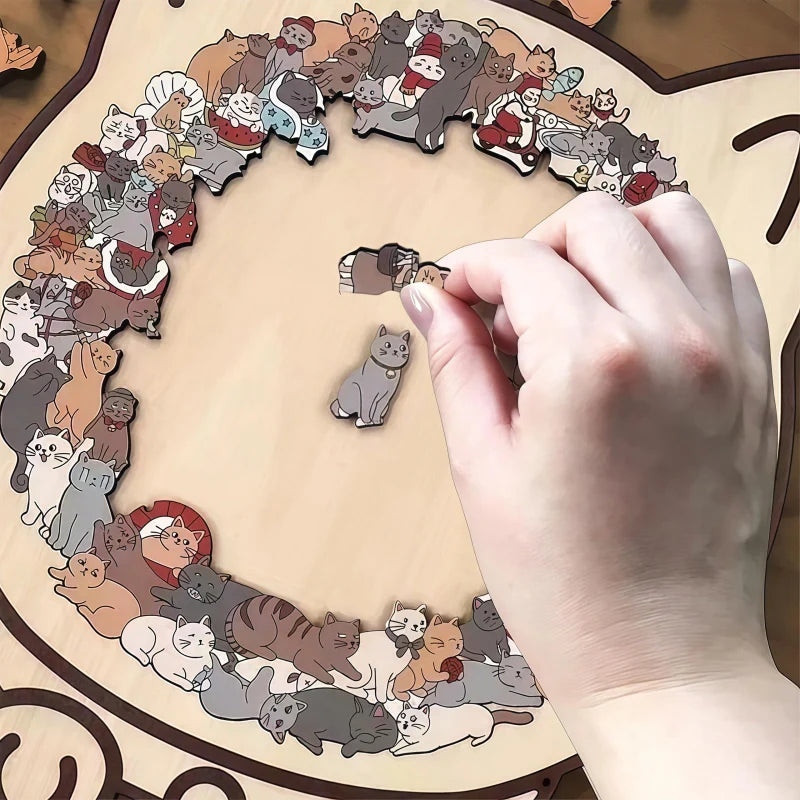 Cat-Shaped Wooden Puzzle - Unique Irregular Pieces Gift for Cat Lovers