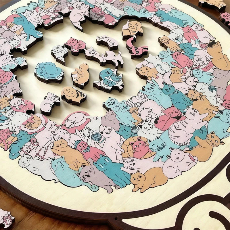 Cat-Shaped Wooden Puzzle - Unique Irregular Pieces Gift for Cat Lovers
