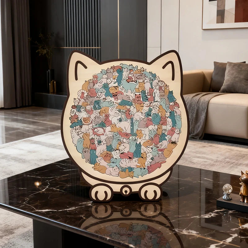 Cat-Shaped Wooden Puzzle - Unique Irregular Pieces Gift for Cat Lovers