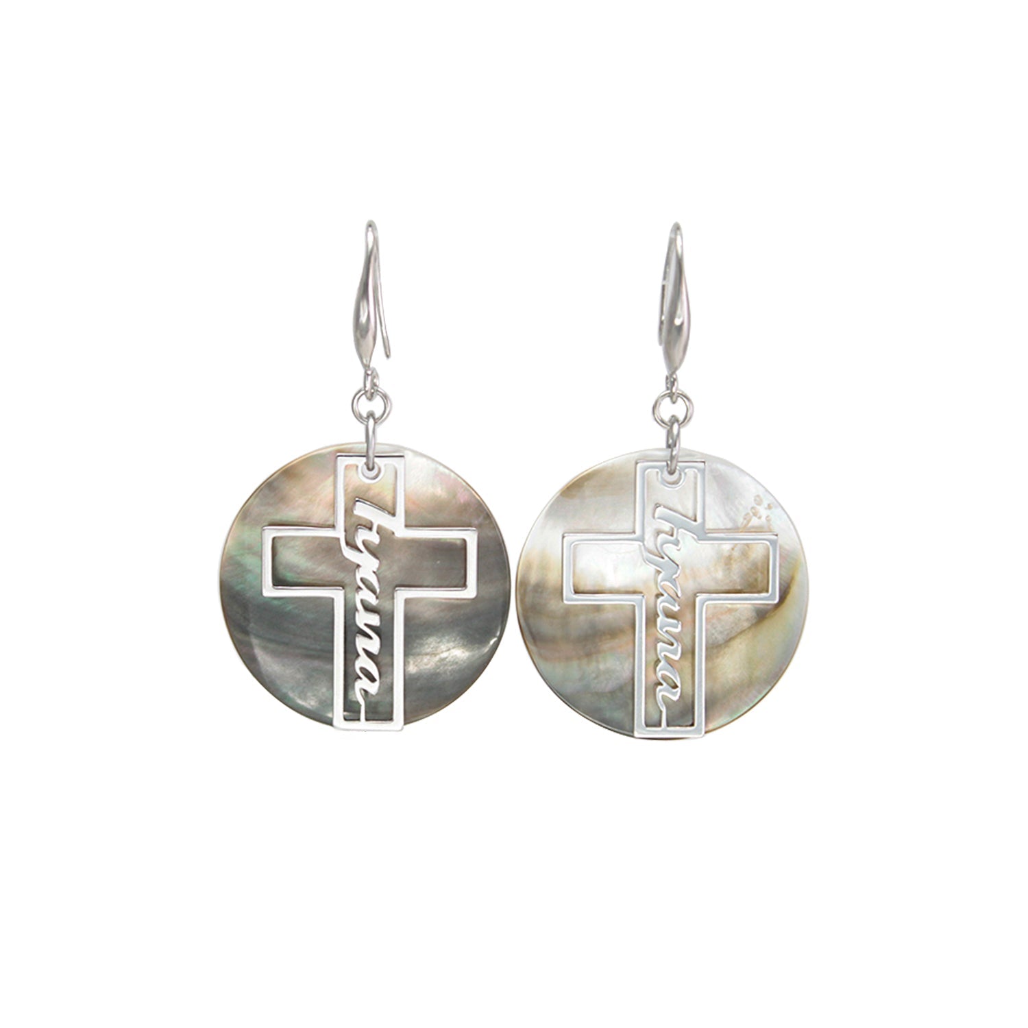 Custom Name Hollow Cross Earrings – Personalized Natural Shell Drop Earrings with Engraved Name | Faith Jewelry Gift for Women