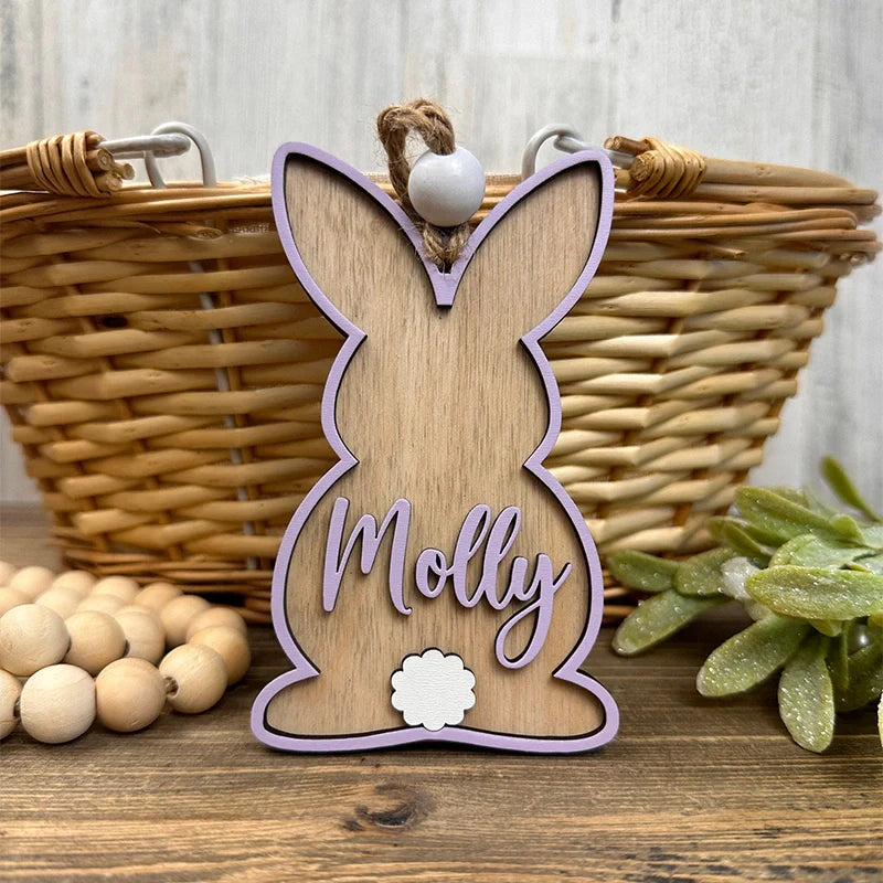 Custom 3D Easter Basket Tag – Personalized Bunny Name Tag, Wooden Spring Easter Tag for Kids