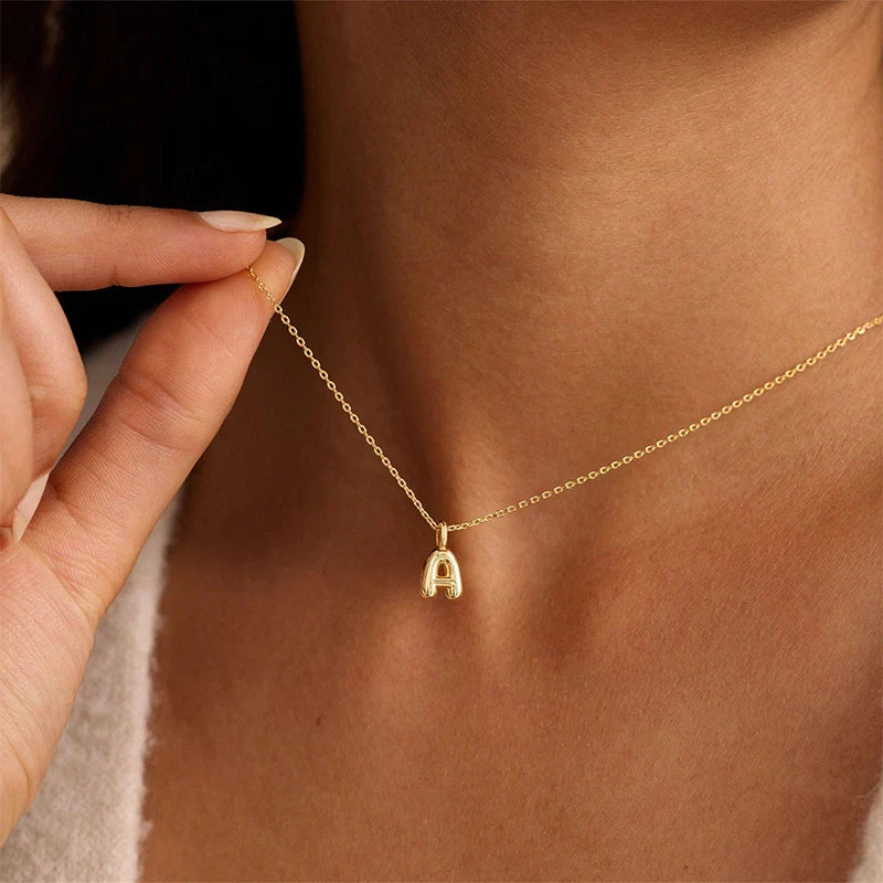 Custom Bubble Initial Necklace – Personalized Letter Pendant