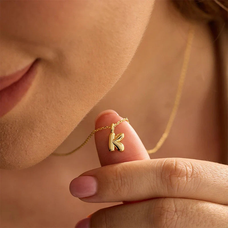 Custom Bubble Initial Necklace – Personalized Letter Pendant