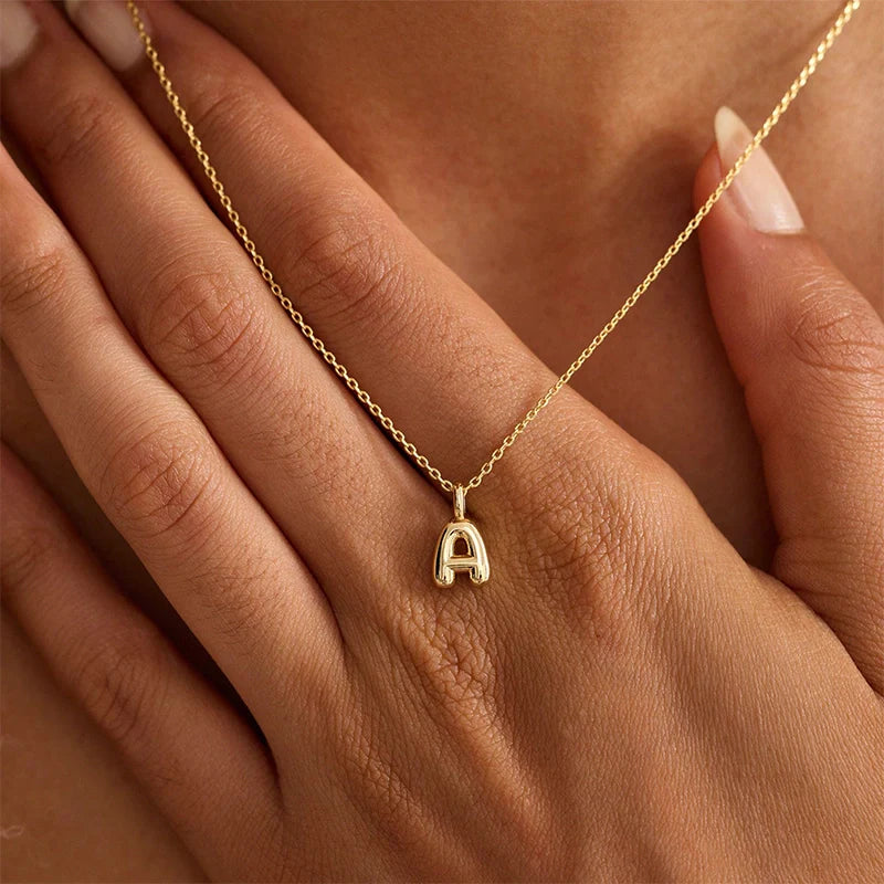 Custom Bubble Initial Necklace – Personalized Letter Pendant